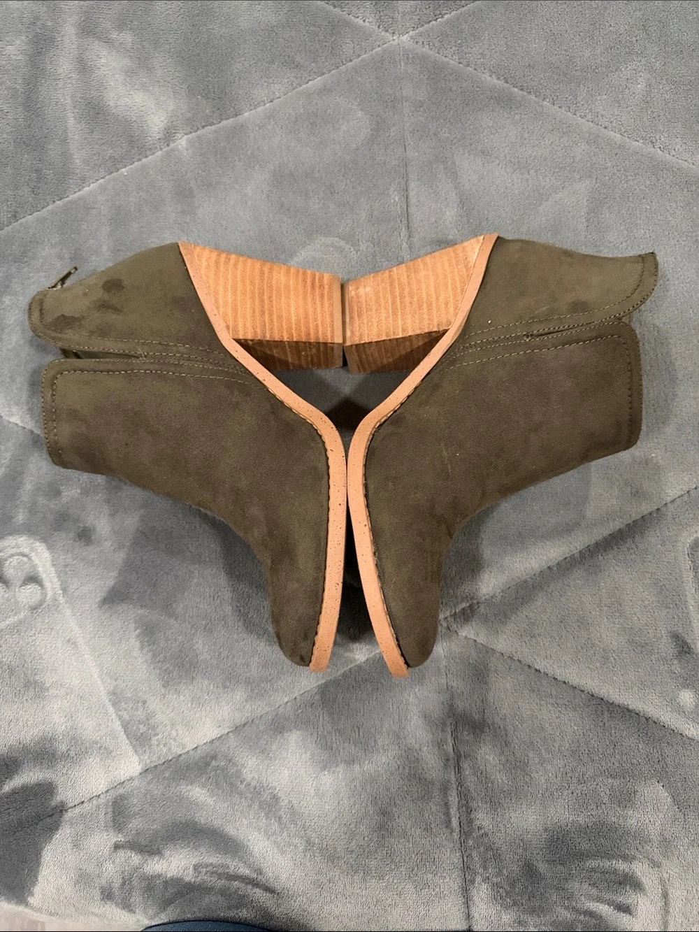 Joie Olive Green Suede Ankle Booties with Stacked Heel - Picture 3 of 5